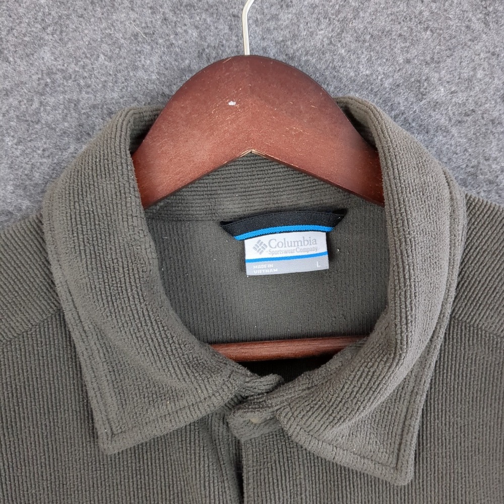 Columbia Mens Large Corduroy Button Down Shirt Olive Green Long Sleeve Hiking L - Picture 7 of 12